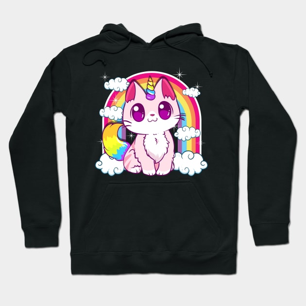 Cute Unicorn Cat Adorable Smiling Rainbow Kitty Hoodie by theperfectpresents